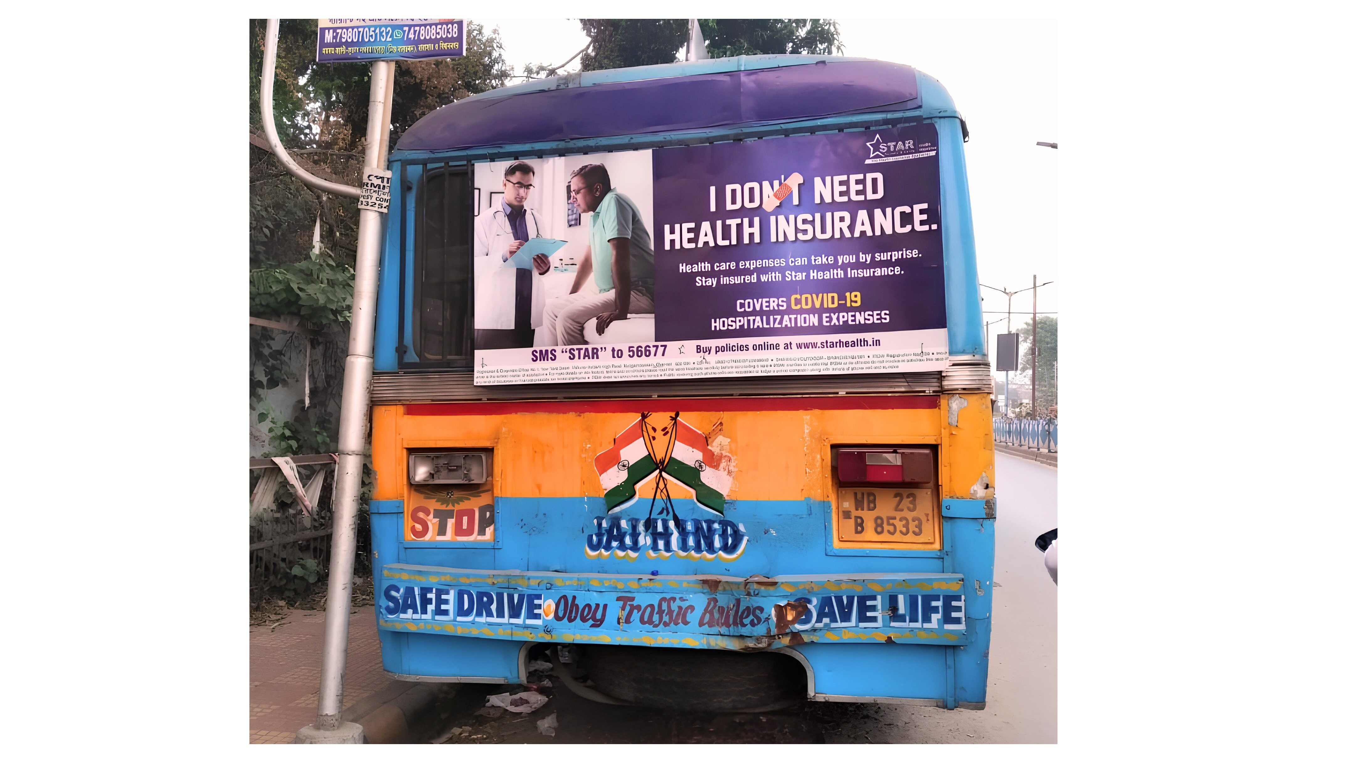 "I Don't Need Health Insurance" Bus Back